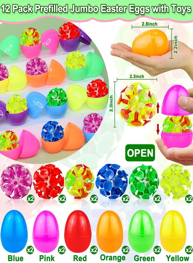 AMENON 12 Pack Prefilled Easter Eggs with Toys for Kids Boys, Easter Eggs Filled Suction Cup Balls Tossing Stick Balls, Stress Relief Fidget Toys Easter Basket Essentials Stuffers Fillers Classroom Prizes - Image 2